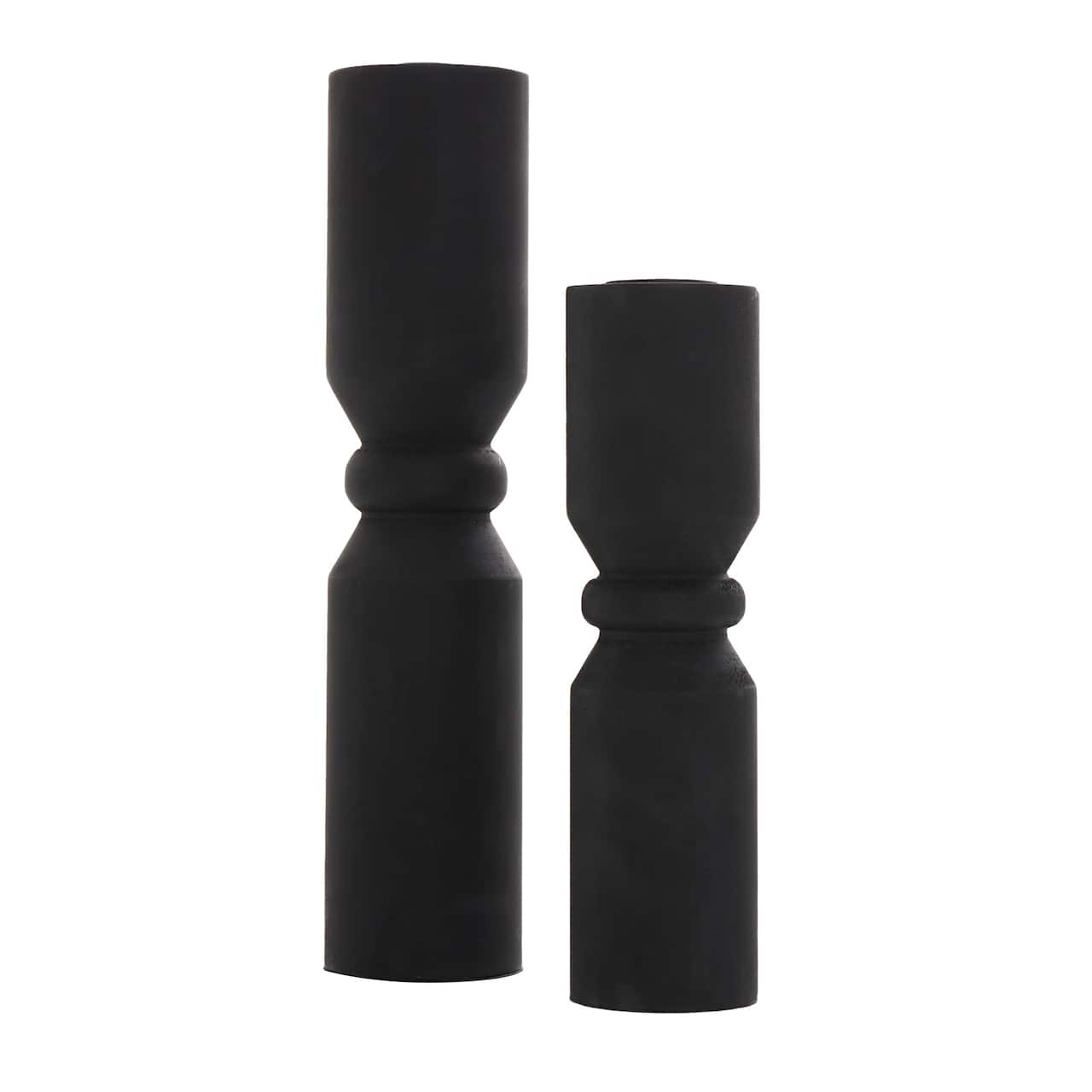 Black Wood Minimalistic Tapered Candle Holder Set